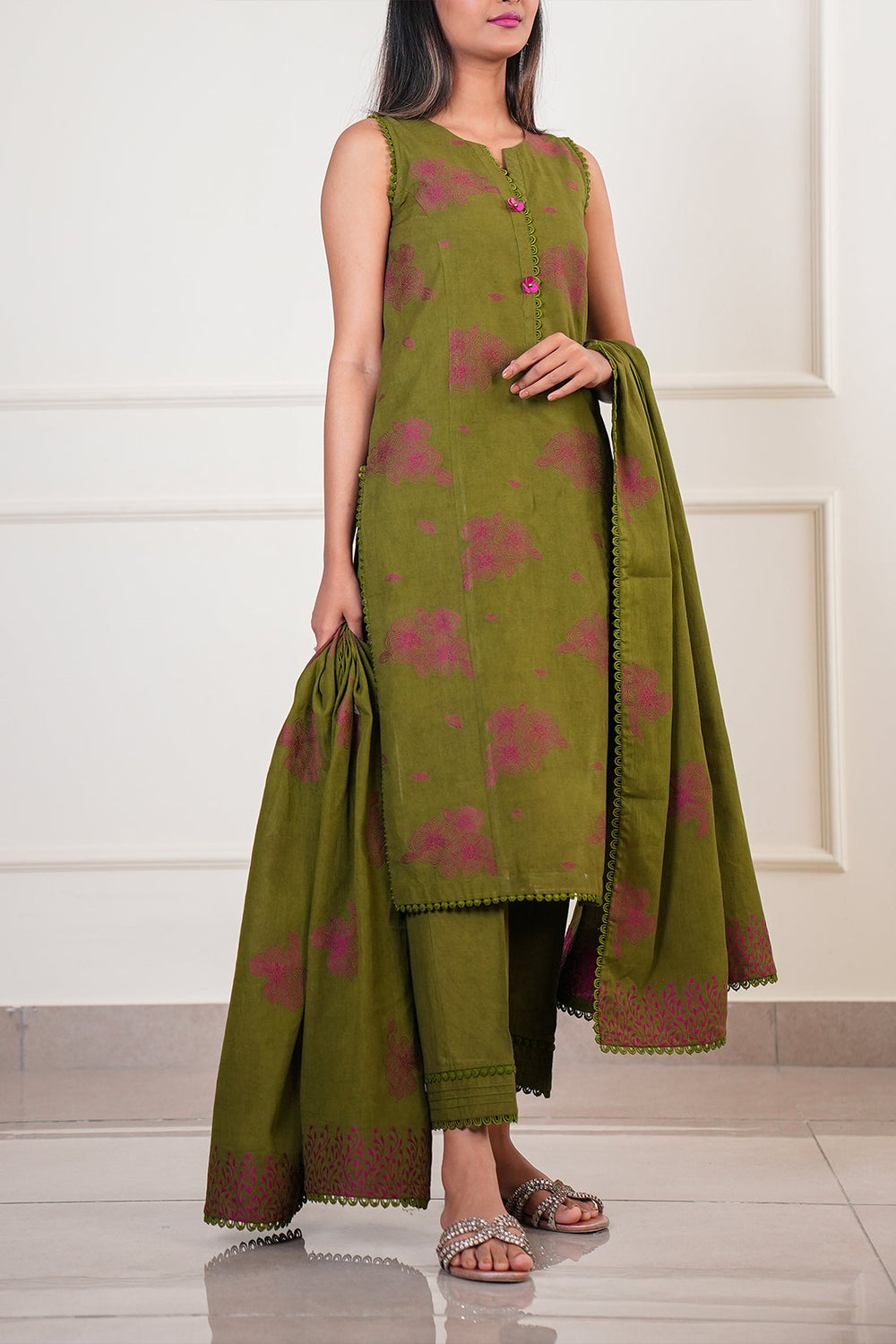 Unstitched Printed Cotton Jacquard 3 Piece