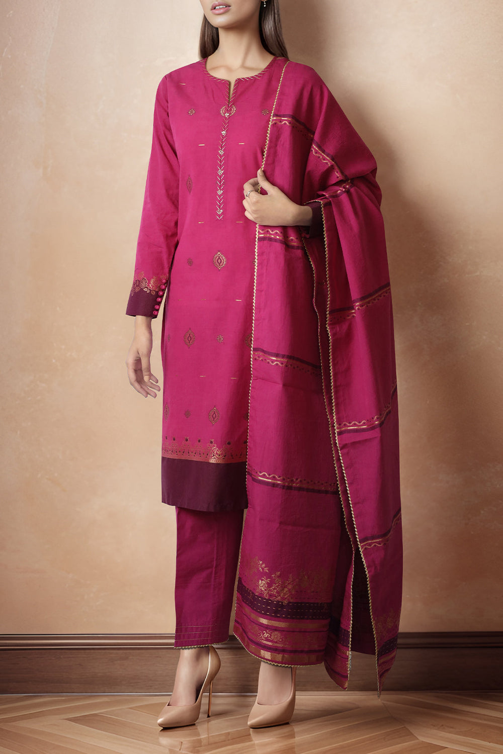 Unstitched Jacquard Cotton 3 Piece