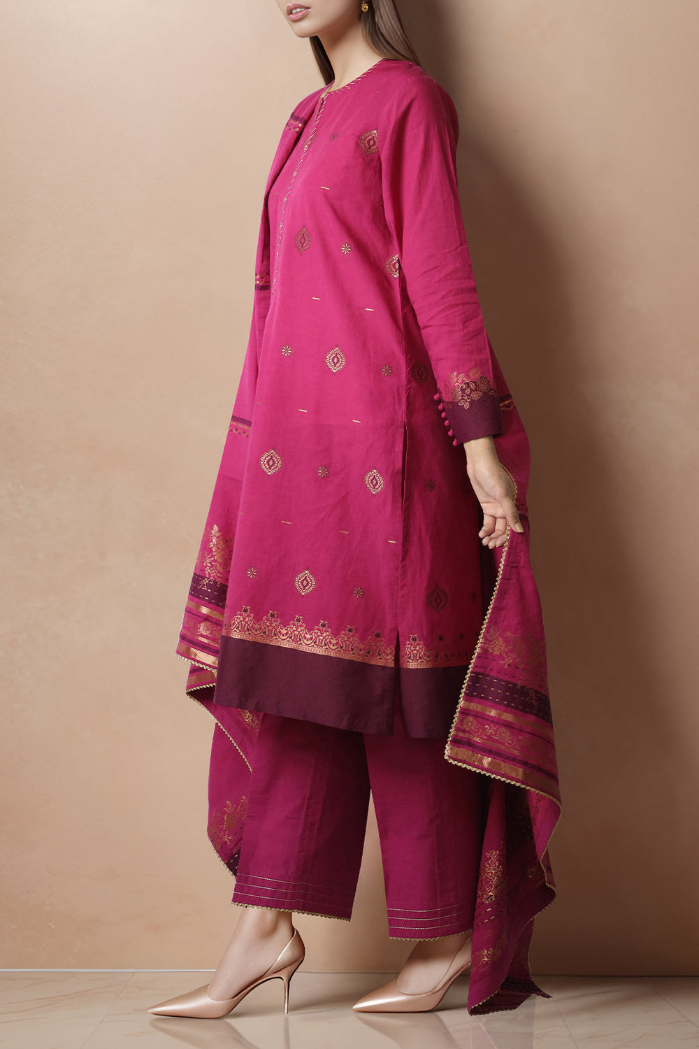 Unstitched Jacquard Cotton 3 Piece