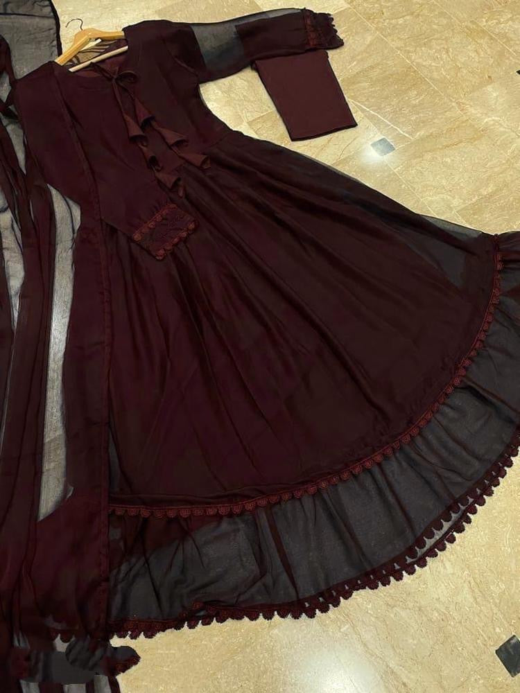 3pcs Women’s Stitched Chiffon plain maxi