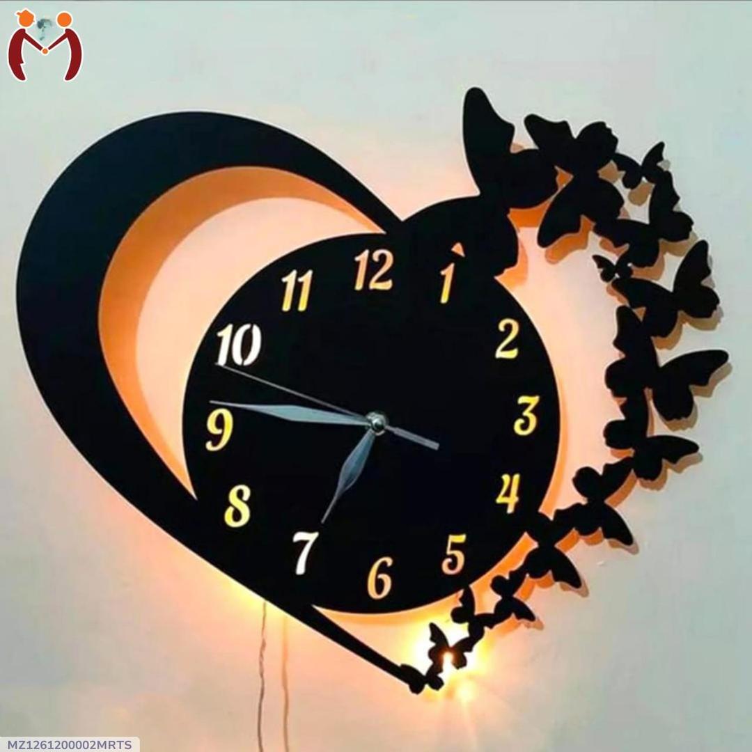 Heart and Butterfly Wall Clock Black